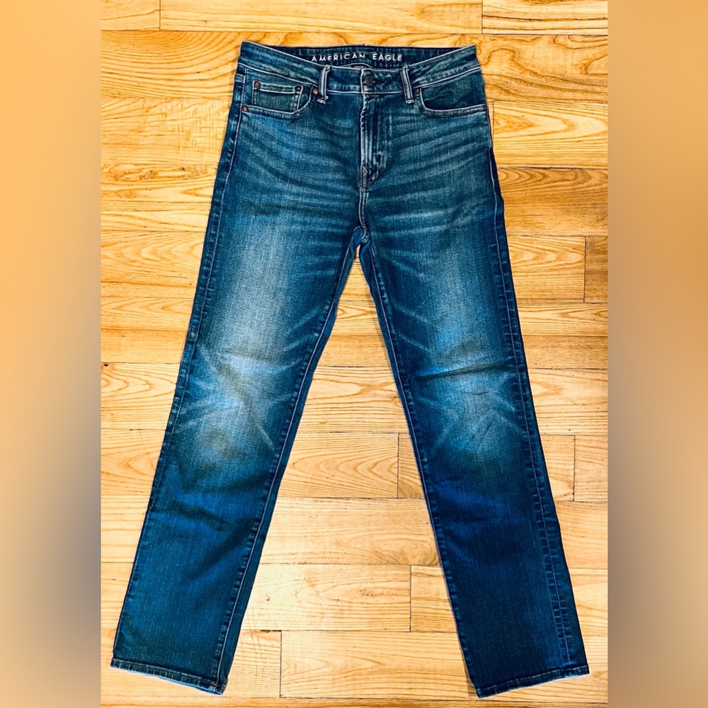 American Eagle Outfitters Dark Blue Men's Original Bootcut Airflex + Jeans 32x34